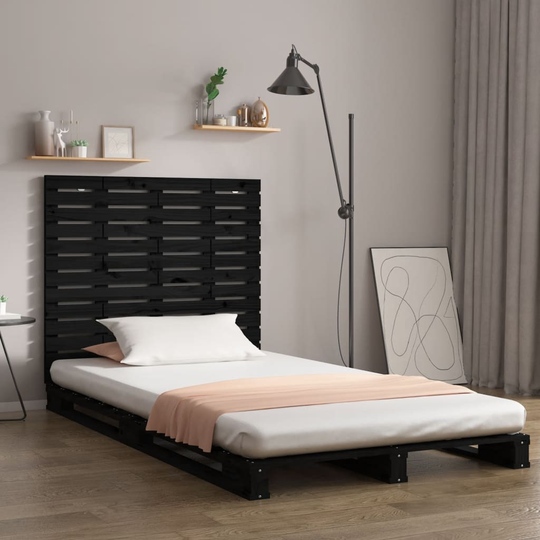 vidaXL Sängynpääty seinälle musta 126x3x91,5 cm täysi mänty