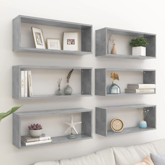 vidaXL Kuutioseinähyllyt 6 kpl betoninharmaa 60x15x23 cm lastulevy