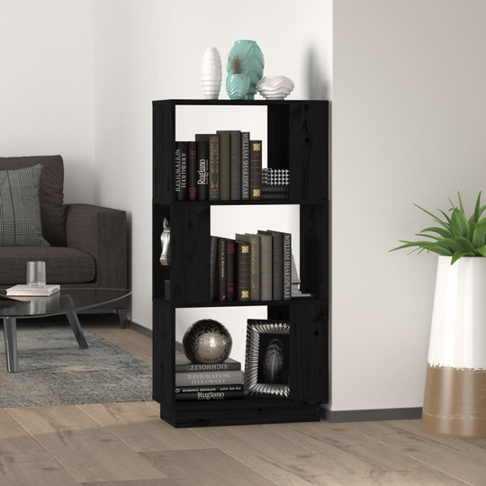vidaXL Kirjahylly/tilanjakaja musta 51x25x101 cm täysi mänty