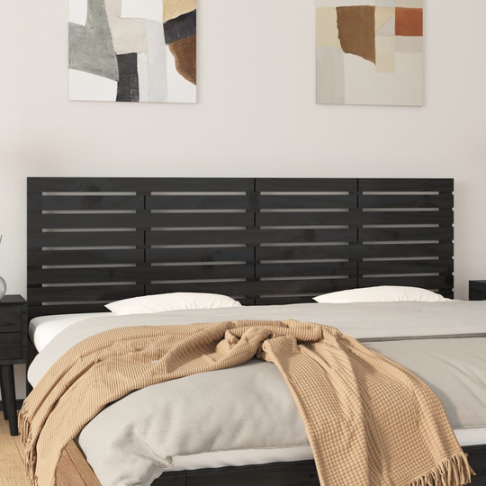 vidaXL Sängynpääty seinälle musta 186x3x63 cm täysi mänty