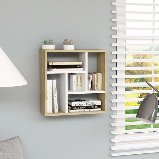 vidaXL Seinähylly valkoinen ja Sonoma-tammi 45,1x16x45,1 cm lastulevy