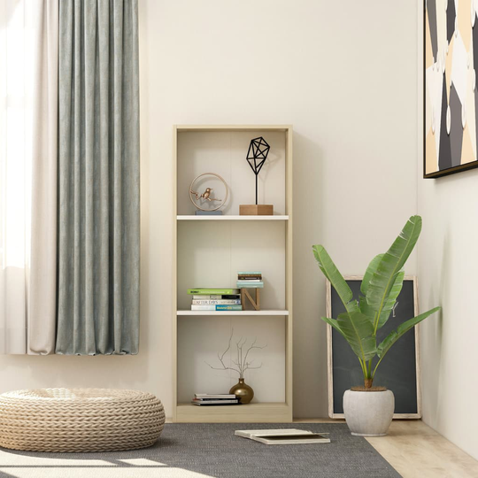 vidaXL 3-tasoinen kirjahylly valk./Sonoma tammi 40x24x108 cm lastulevy