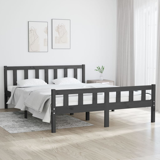 vidaXL Sängynrunko harmaa täysi puu 150x200 cm 5FT King Size