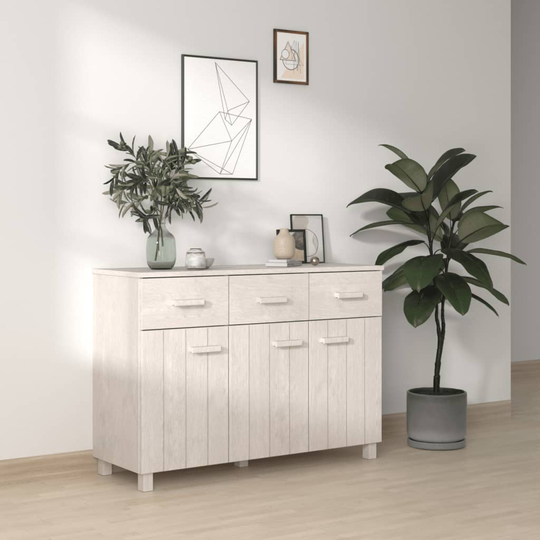 vidaXL Sivupöytä HAMAR valkoinen 113x40x80 cm täysi mänty