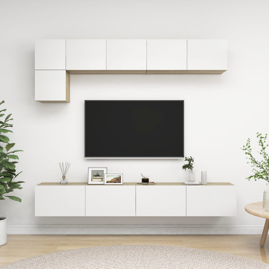 vidaXL 5-osainen TV-kaappisarja valkoinen ja Sonoma-tammi lastulevy