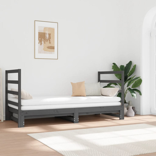 vidaXL Sohvasänky ulosvedettävä harmaa 2x (90x190) cm täysi mänty