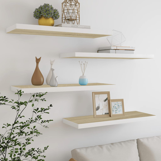 vidaXL Kelluvat seinähyllyt 4 kpl tammi ja valkoinen 80x23,5x3,8cm MDF