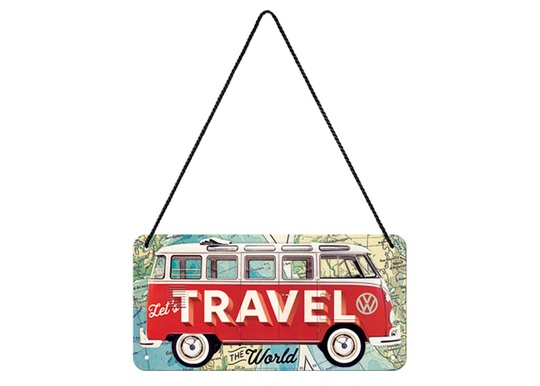 Retro metallitaulu VW Bulli - Let´s Travel The World 10x20 cm