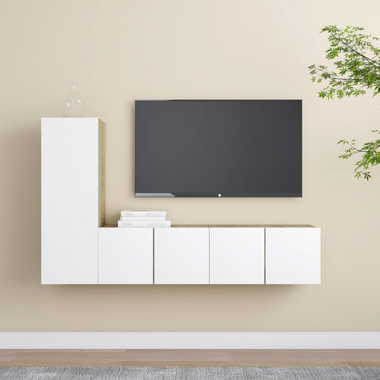 vidaXL 3-osainen TV-kaappisarja valkoinen ja Sonoma-tammi lastulevy