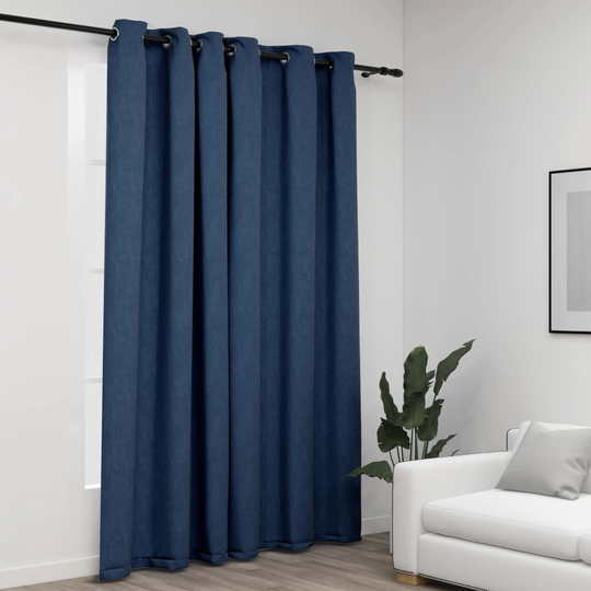 vidaXL Pellavamainen pimennysverho purjerenkailla sininen 290x245 cm