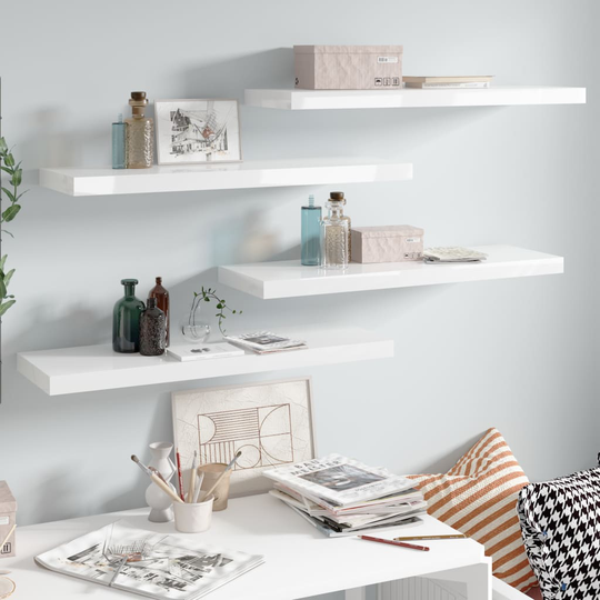 vidaXL Kelluvat seinähyllyt 4 kpl korkeakiilto valk. 80x23,5x3,8cm MDF