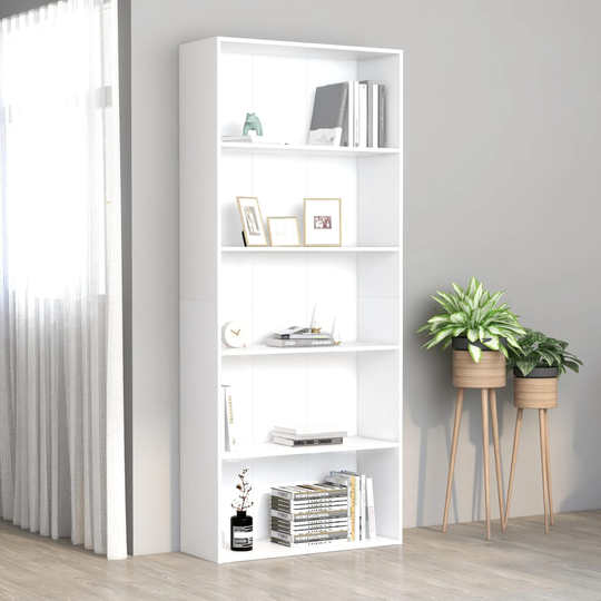 vidaXL 5-tasoinen kirjahylly valkoinen 80x30x189 cm lastulevy