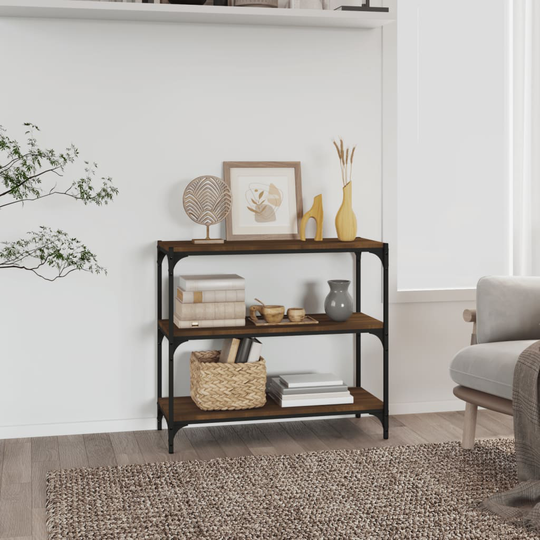vidaXL Kirjahylly ruskea tammi 80x33x70,5 cm tekninen puu ja teräs