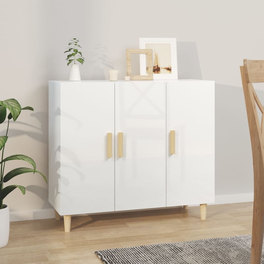 vidaXL Senkki korkeakiilto valkoinen 90x34x80 cm tekninen puu