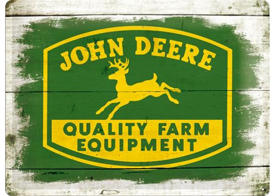 Retrotyylinen metallitaulu JOHN DEERE FARM EQUIPMENT logo 30x40 cm