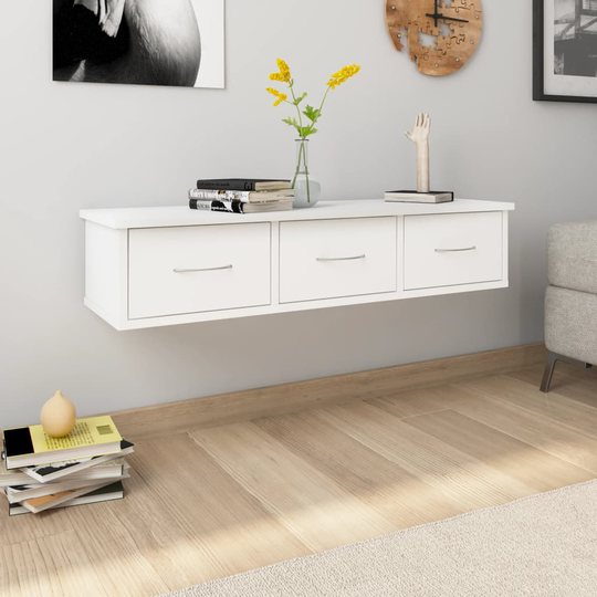 vidaXL Seinälaatikkohylly valkoinen 88x26x18,5 cm lastulevy