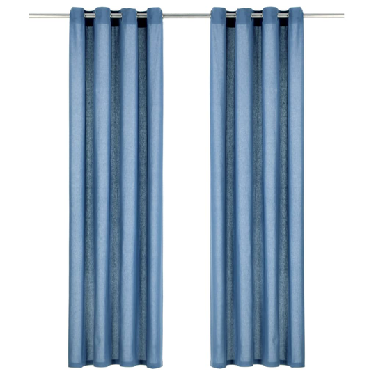 vidaXL Verhot metallirenkailla 2 kpl puuvilla 140x245 cm sininen