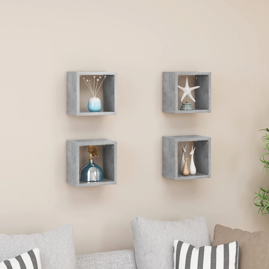 vidaXL Kuutioseinähyllyt 4 kpl betoninharmaa 22x15x22 cm