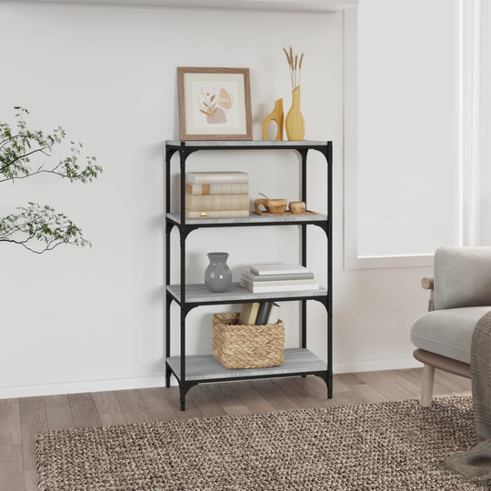 vidaXL Kirjahylly harmaa Sonoma 60x33x100 cm tekninen puu ja teräs