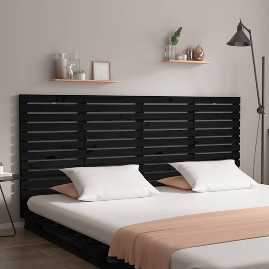 vidaXL Sängynpääty seinälle musta 186x3x91,5 cm täysi mänty