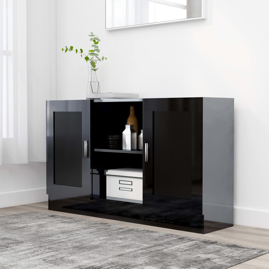 vidaXL Senkki korkeakiilto musta 120x30,5x70 cm lastulevy