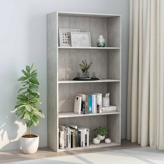 vidaXL 4-tasoinen kirjahylly betoninharmaa 80x30x151,5 cm lastulevy