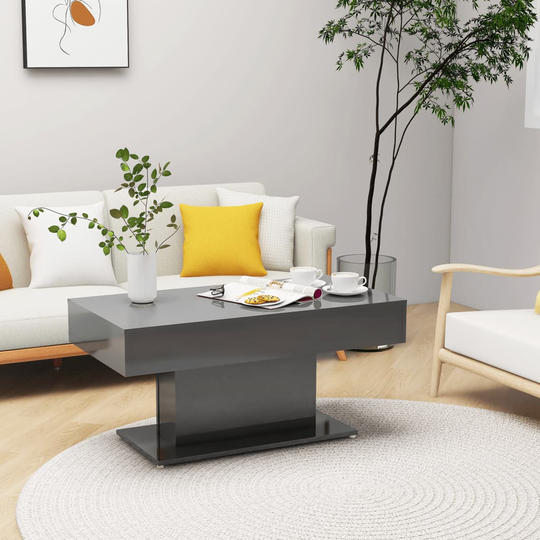 vidaXL Sohvapöytä korkeakiilto harmaa 96x50x45 cm lastulevy
