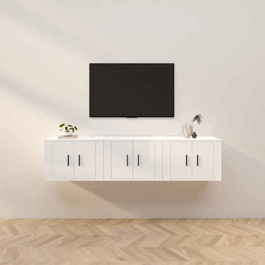 vidaXL TV-tasot seinälle 3 kpl korkeakiilto valkoinen 57x34,5x40 cm
