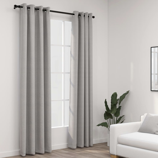 vidaXL Pellavamaiset pimennysverhot renkailla 2 kpl harmaa 140x225 cm