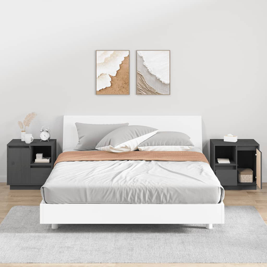 vidaXL Yöpöydät 2 kpl harmaa 50x34x50 cm täysi mänty