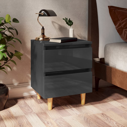 vidaXL Yöpöytä täysmäntyiset jalat korkeakiilto harmaa 40x35x50 cm
