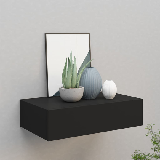 vidaXL Seinälaatikkohylly musta 40x23,5x10 cm MDF