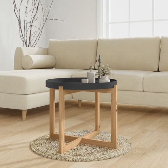 vidaXL Sohvapöytä musta 53x53x43,5 cm tekninen puu ja täysi mänty