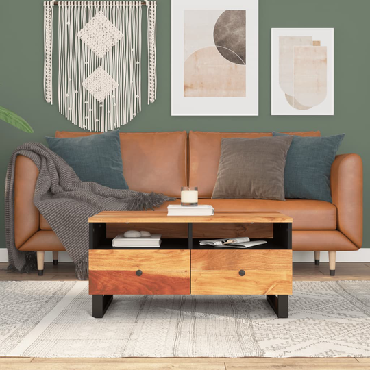 vidaXL Sohvapöytä 80x54x40 cm täysi akasiapuu ja tekninen puu