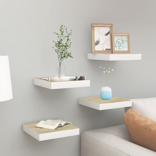 vidaXL Kelluvat seinähyllyt 4 kpl tammi ja valkoinen 23x23,5x3,8cm MDF