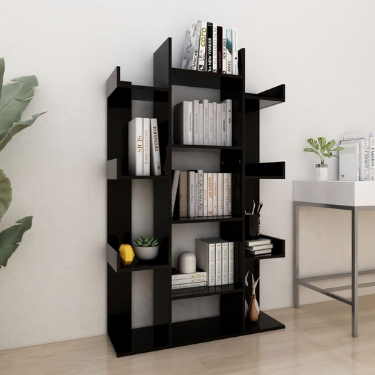 vidaXL Kirjahylly korkeakiilto musta 86x25,5x140 cm lastulevy