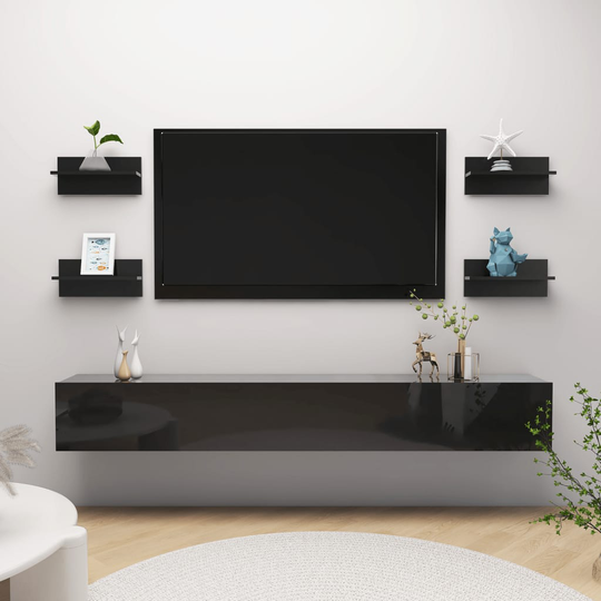 vidaXL Seinähyllyt 4 kpl korkeakiilto musta 40x11,5x18 cm