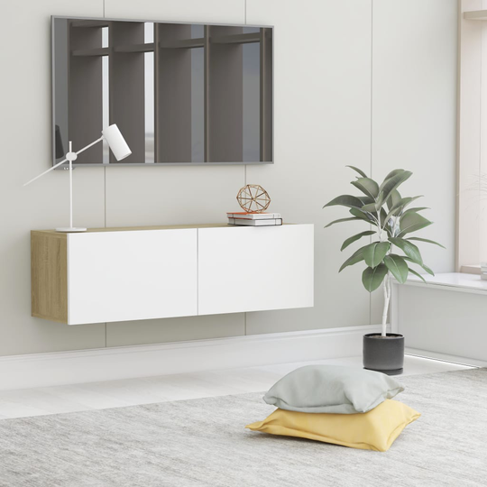 vidaXL TV-taso valkoinen ja Sonoma-tammi 100x30x30 cm lastulevy