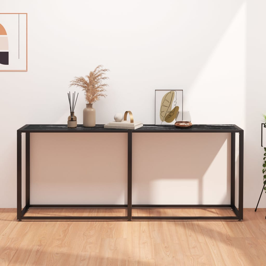 vidaXL Konsolipöytä musta marmori 180x35x75,5 cm karkaistu lasi