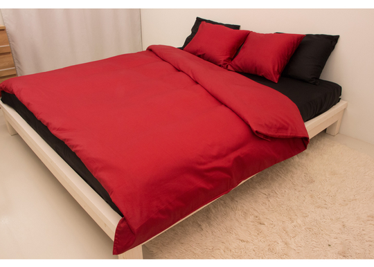 Satiini pussilakanasetti Red-Black 200x210 cm