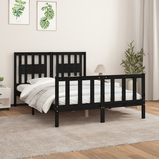 vidaXL Sängynrunko päätylevyllä musta 120x200 cm täysi mänty