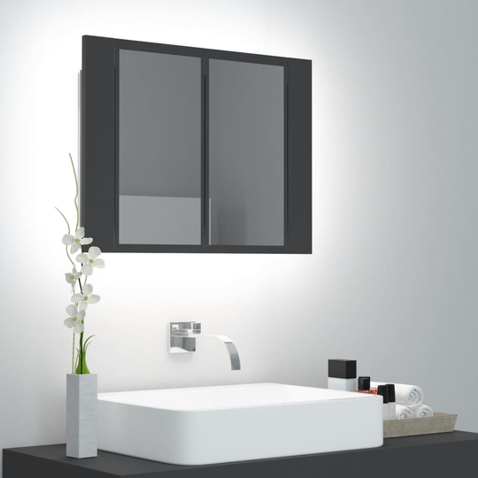 vidaXL Kylpyhuoneen LED peilikaappi harmaa 60x12x45 cm akryyli