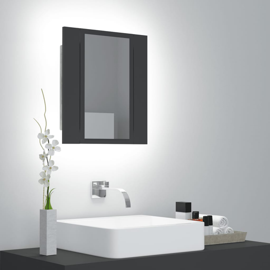 vidaXL Kylpyhuoneen LED-peilikaappi harmaa 40x12x45 cm akryyli