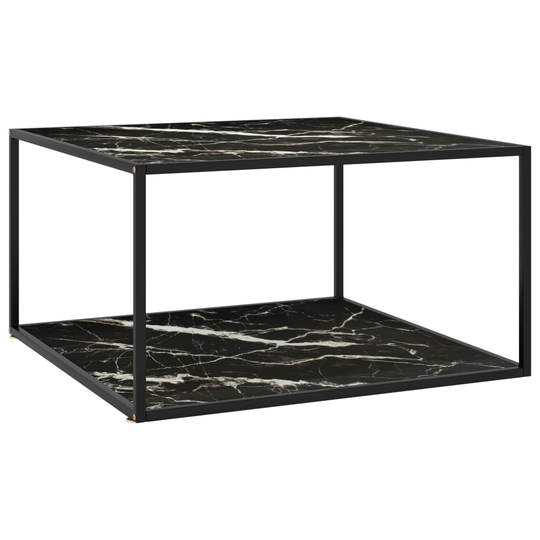 vidaXL Sohvapöytä musta mustalla marmorilasilla 90x90x50 cm