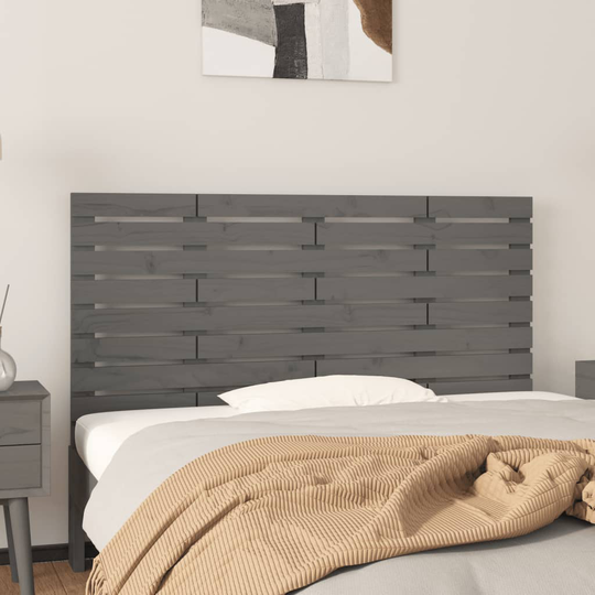 vidaXL Sängynpääty seinälle harmaa 126x3x63 cm täysi mänty