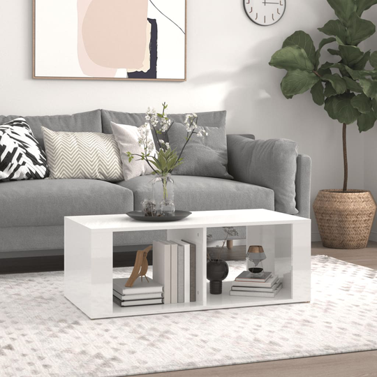 vidaXL Sohvapöytä korkeakiilto valkoinen 100x50x36 cm tekninen puu