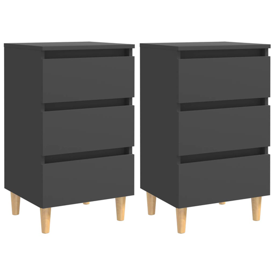 vidaXL Yöpöydät täyspuiset jalat 2 kpl harmaa 40x35x69 cm