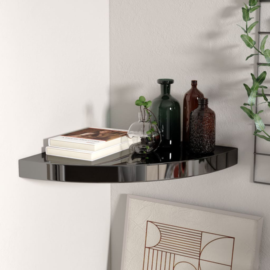 vidaXL Kelluva kulmahylly korkeakiilto musta 35x35x3,8 cm MDF