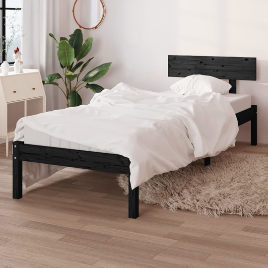 vidaXL Sängynrunko musta täysi mänty 75x190 cm UK Small Single