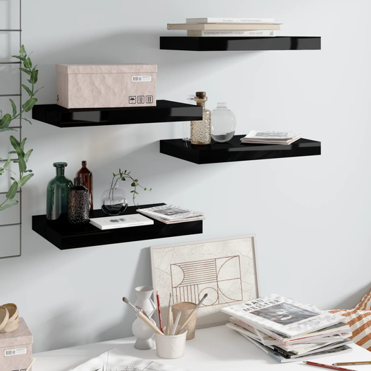 vidaXL Kelluvat seinähyllyt 4 kpl korkeakiilto musta 40x23x3,8 cm MDF